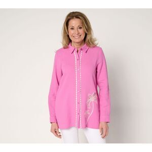 Susan Graver Women's Top Petite PL Soleil Gauze Button Front Pink A683094
